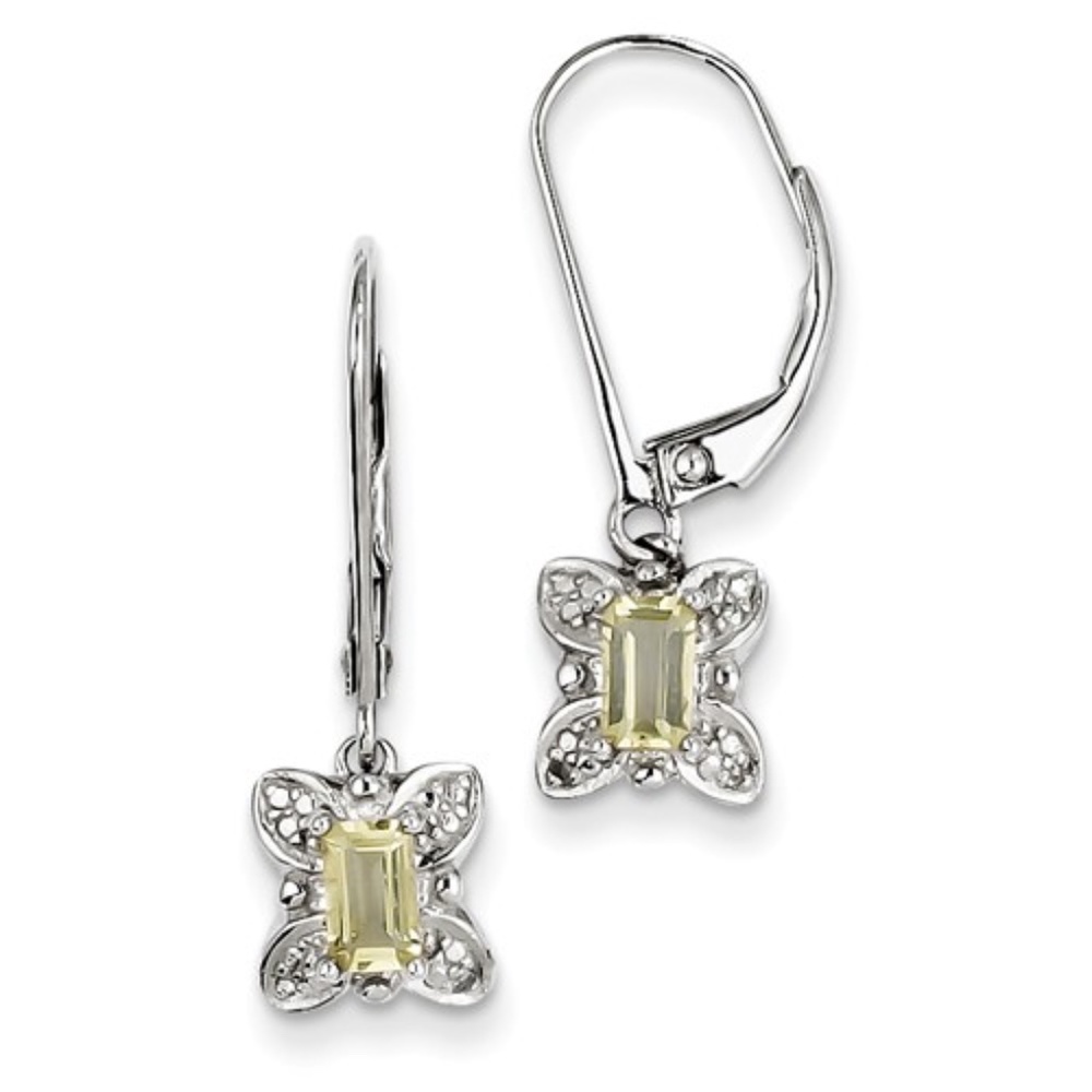 Genuine Lemon Quartz Diamond Butterfly Earrings - Picture 2 of 2